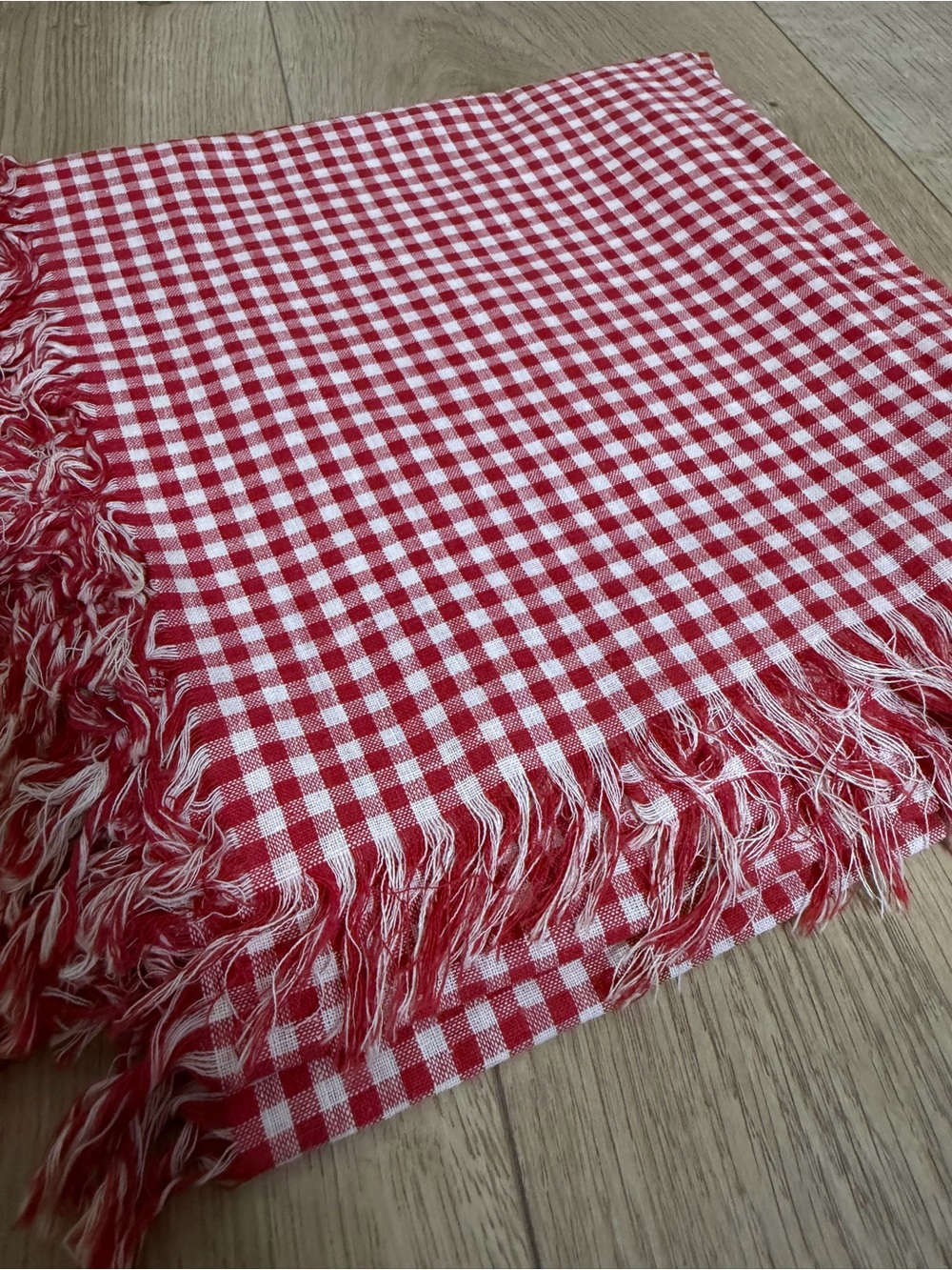 Red & White Gingham Fringe Table Runner / Scarf